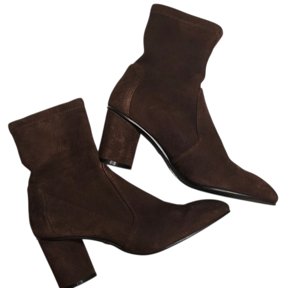 Stuart Weitzman Women's Chocolate Brown Margot Suede Booties Size 7.5